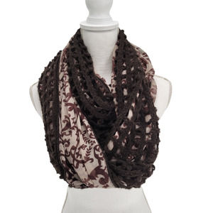 Steve Madden Infinity Scarf Lined Window Pane Crochet Brown